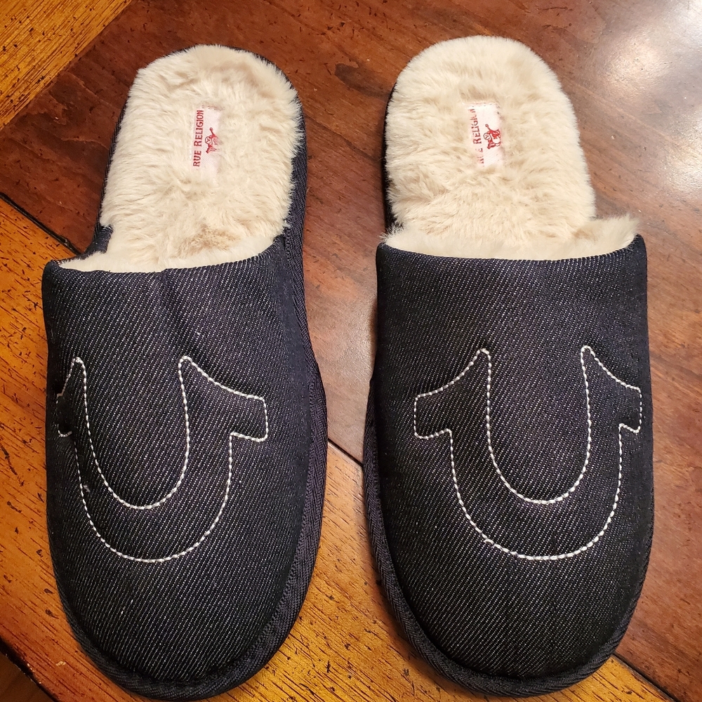 True Religion Dark Denim Slippers Mens Size 9/10 NEW